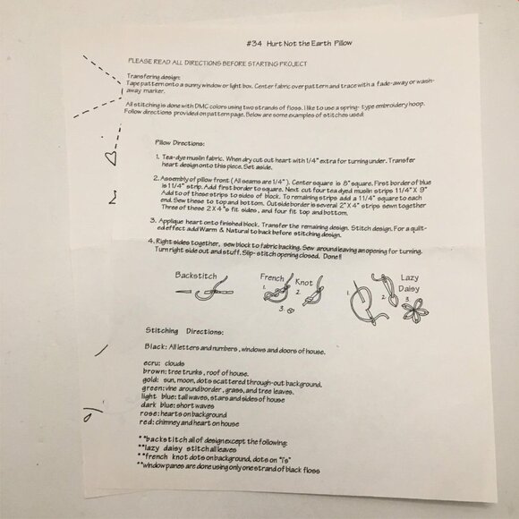 Bareroots Hurt Not The Earth Pillow Sewing Pattern No34 1998 Uncut - Picture 3 of 3